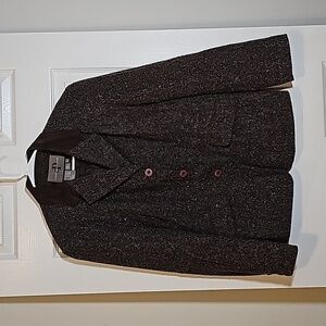 Campton Place Tweed Blazer Leather Collar Size L
